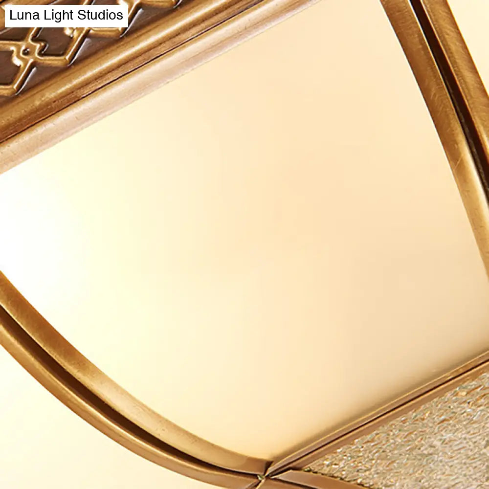 Traditional Flower Gold Flushmount Lighting - 4-Light Milky Glass Ceiling Flush Mount For Bedroom