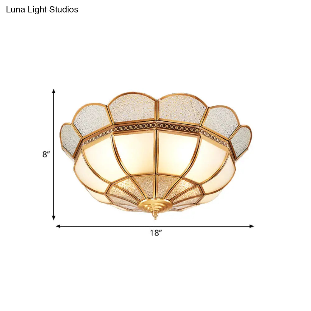 Traditional Flower Gold Flushmount Lighting - 4-Light Milky Glass Ceiling Flush Mount For Bedroom