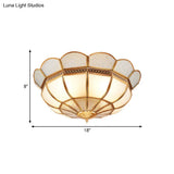 Traditional Flower Gold Flushmount Lighting - 4-Light Milky Glass Ceiling Flush Mount For Bedroom