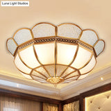 Traditional Flower Gold Flushmount Lighting - 4-Light Milky Glass Ceiling Flush Mount For Bedroom
