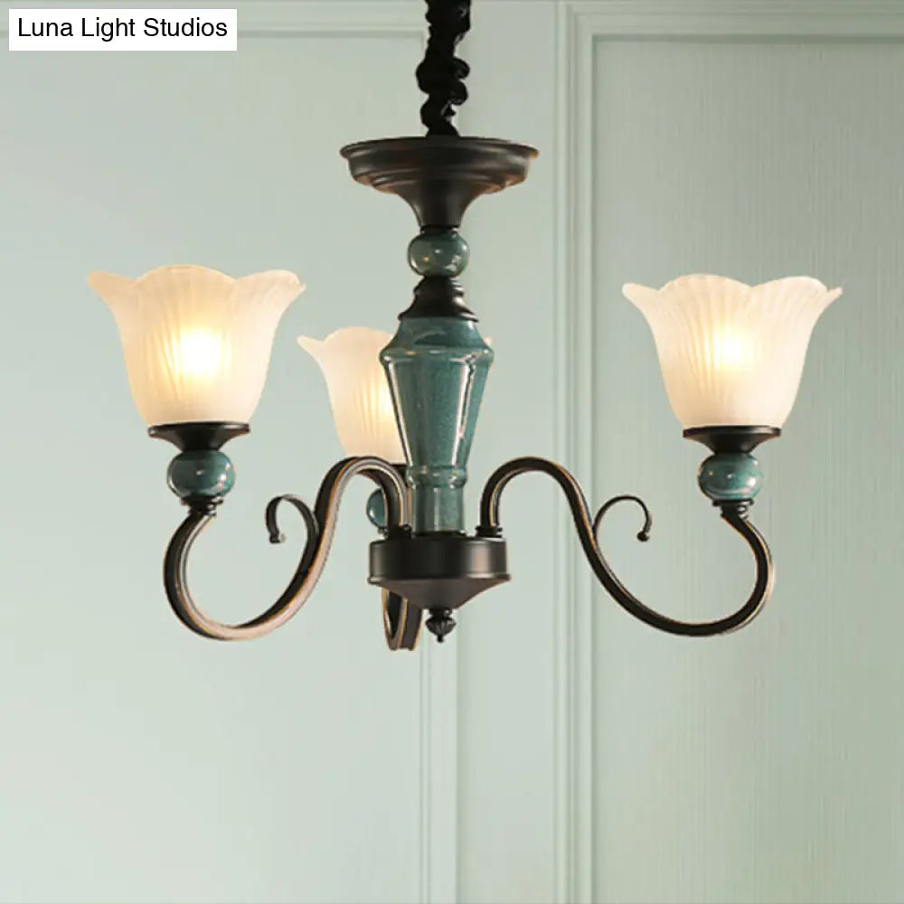 Traditional Flower Shade Ruffled Glass Ceiling Chandelier For Living Room Lighting