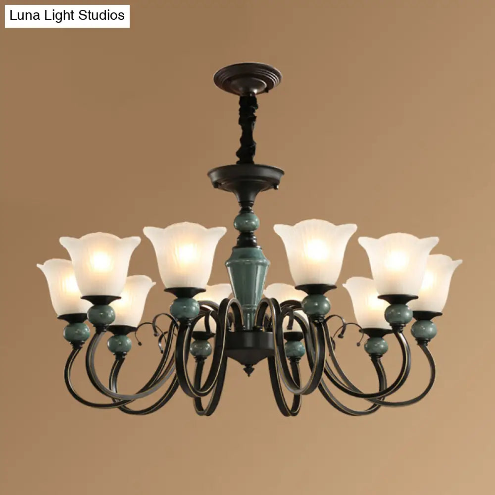 Traditional Flower Shade Ruffled Glass Ceiling Chandelier For Living Room Lighting