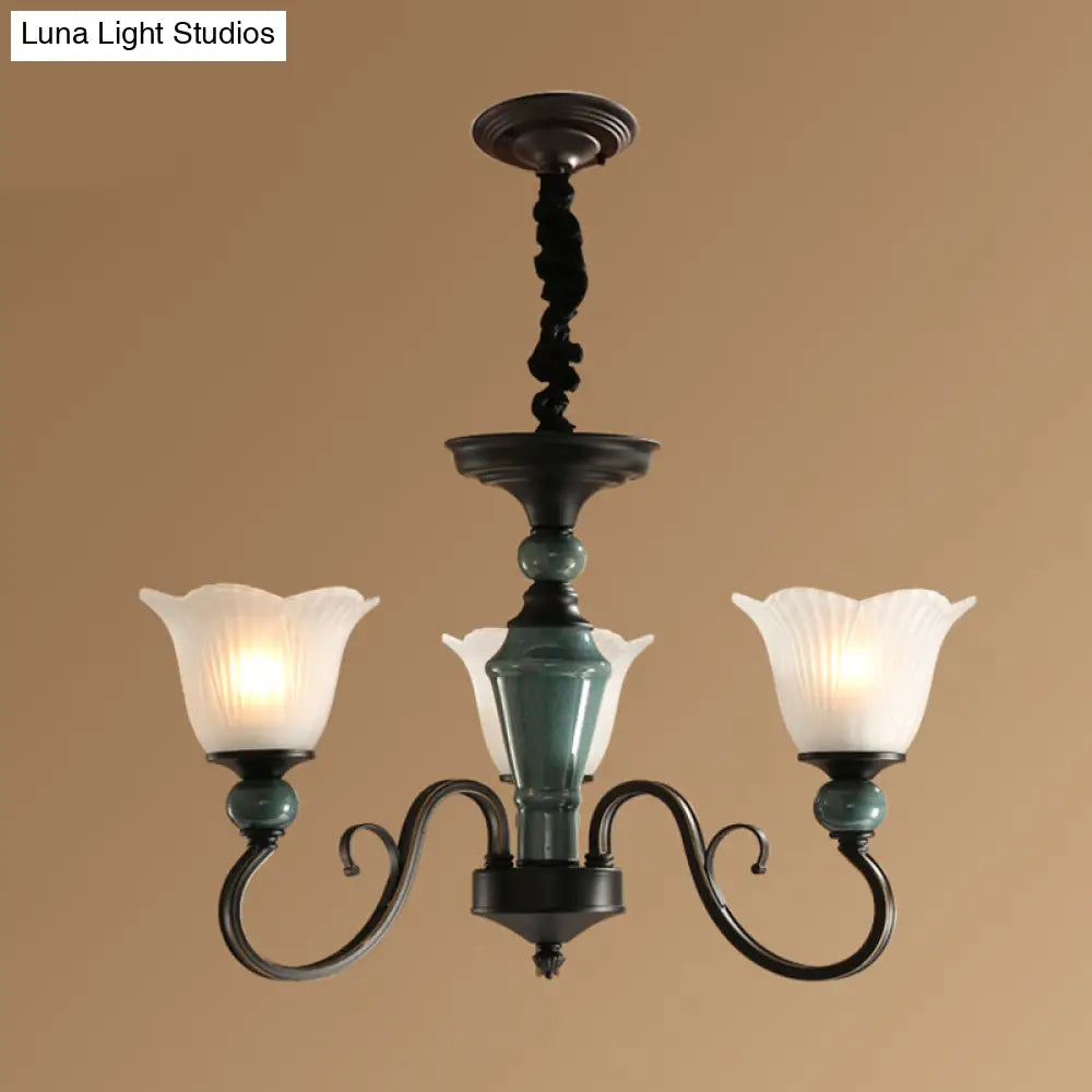 Traditional Flower Shade Ruffled Glass Ceiling Chandelier For Living Room Lighting