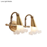 Traditional Flower Wall Lamp - 1/2-Light Frosted Glass Sconce In Gold For Bathroom