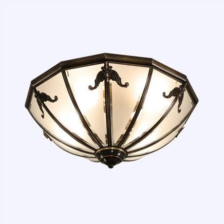 Traditional Flush Mount Ceiling Light For Dining Rooms - Dome Frosted Glass Shade Black / 14’