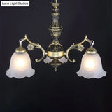 Traditional Frosted Glass 3-Light Bronze Finish Chandelier With Ruffle Bedroom Hanging Light Kit