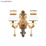 Traditional Frosted Glass Beaker Wall Sconce With Gold Finish - 2 Light Lamp