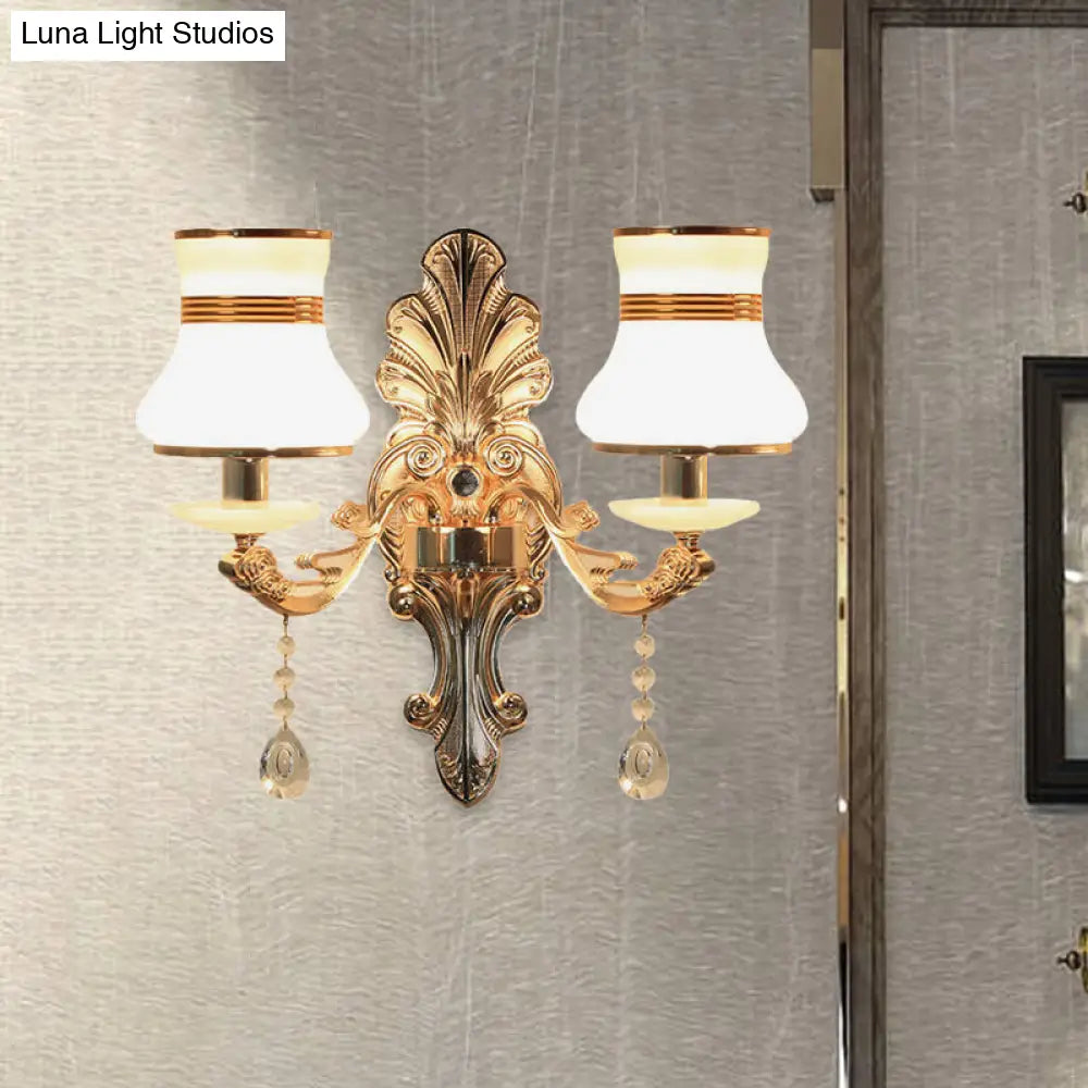 Traditional Frosted Glass Beaker Wall Sconce With Gold Finish - 2 Light Lamp