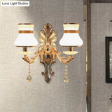 Traditional Frosted Glass Beaker Wall Sconce With Gold Finish - 2 Light Lamp