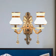 Traditional Frosted Glass Beaker Wall Sconce With Gold Finish - 2 Light Lamp