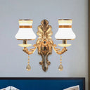 Traditional Frosted Glass Beaker Wall Sconce With Gold Finish - 2 Light Lamp