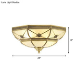 Traditional Frosted Glass Bedroom Flushmount Ceiling Lamp With Brass Basket Design