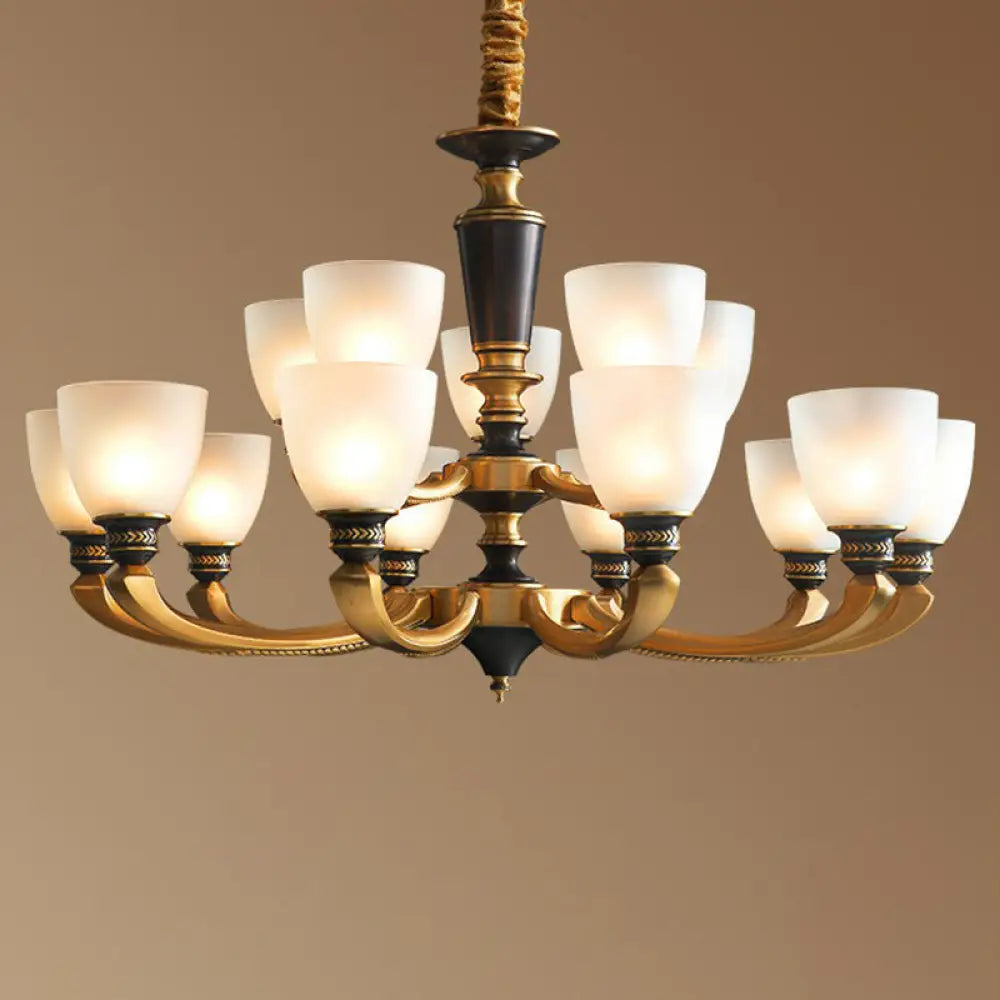 Traditional Frosted Glass Bell Chandelier - Black-Bronze Hanging Ceiling Light For Living Room 15 /