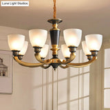 Traditional Frosted Glass Bell Chandelier - Black-Bronze Hanging Ceiling Light For Living Room