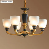 Traditional Frosted Glass Bell Chandelier - Black-Bronze Hanging Ceiling Light For Living Room