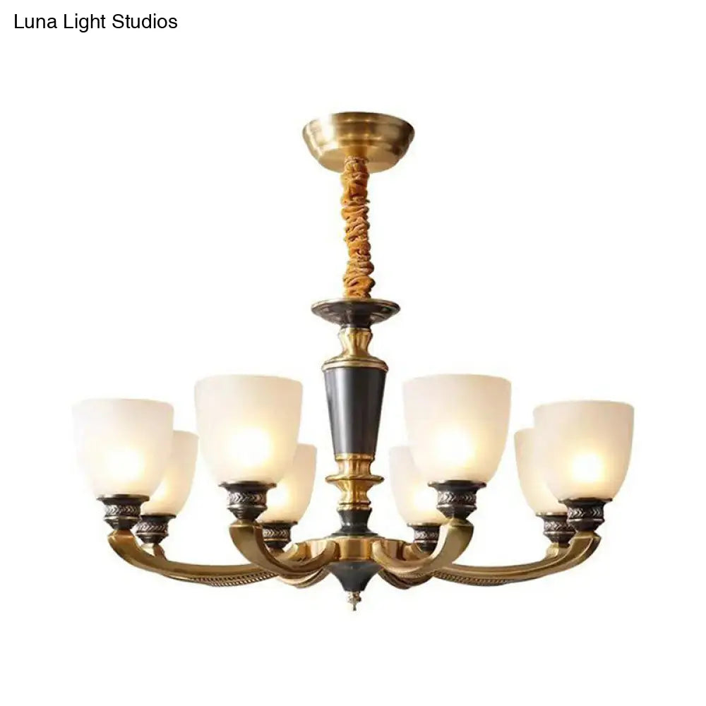 Traditional Frosted Glass Bell Chandelier - Black-Bronze Hanging Ceiling Light For Living Room