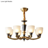 Traditional Frosted Glass Bell Chandelier - Black-Bronze Hanging Ceiling Light For Living Room
