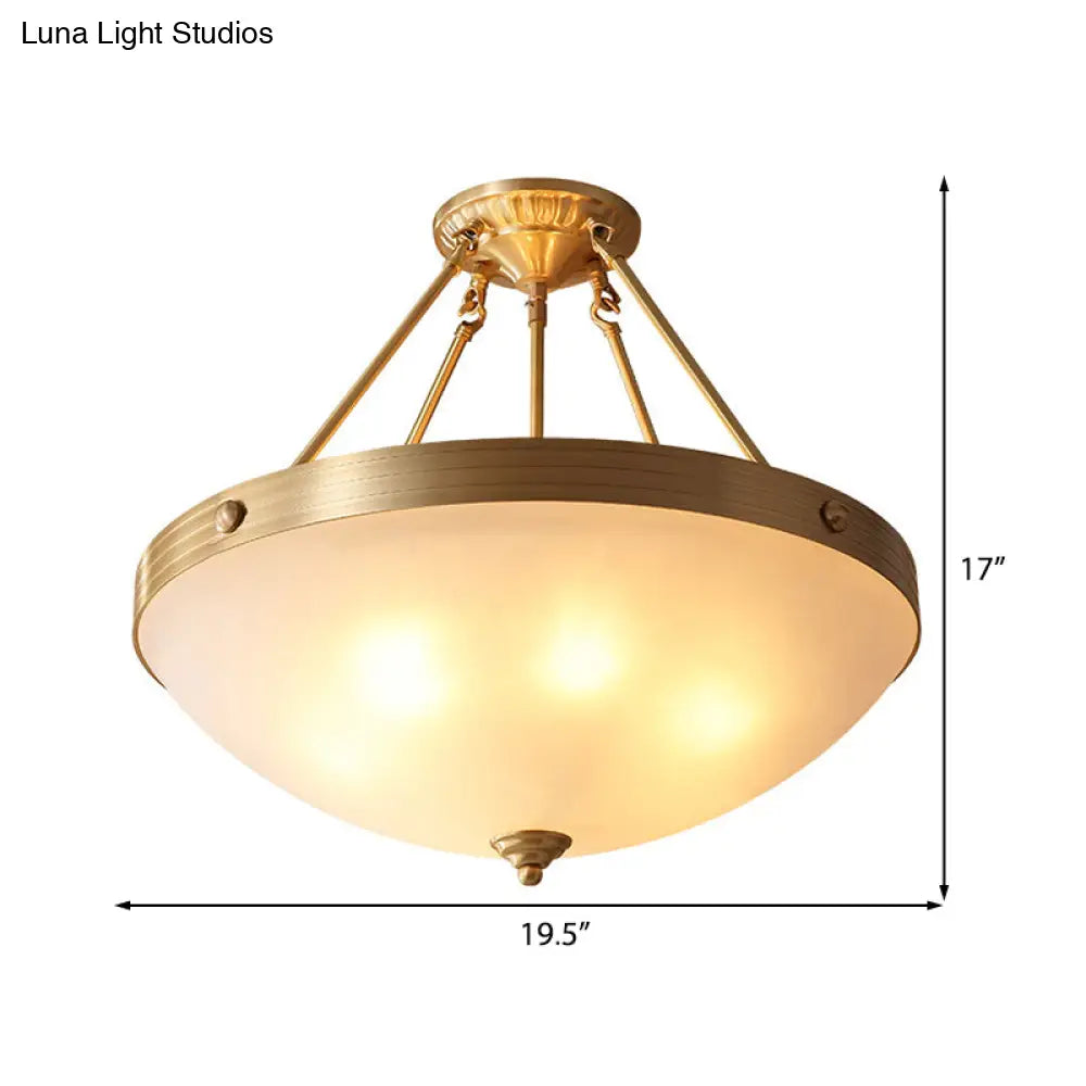 Traditional Frosted Glass Bowl Semi Flush Light - Gold 3 Lights For Dining Room 12’/16’/19.5’ Wide