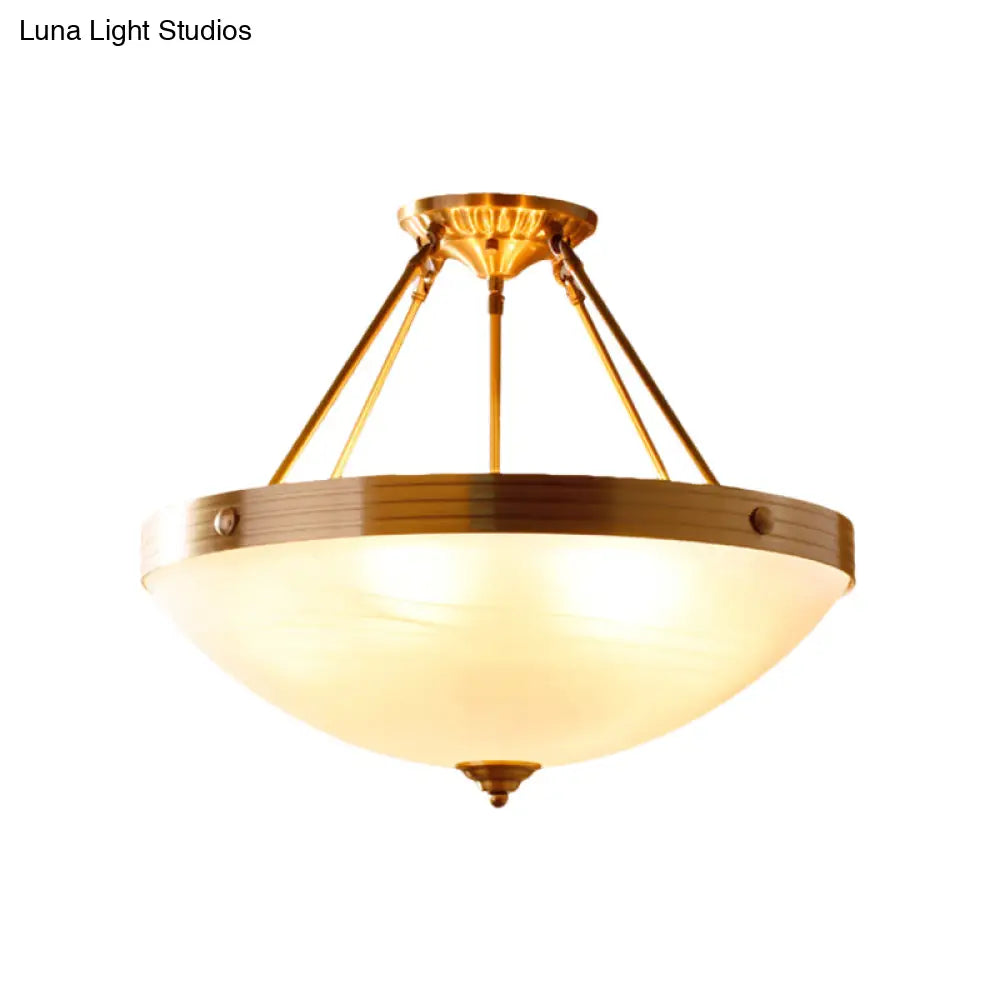 Traditional Frosted Glass Bowl Semi Flush Light - Gold 3 Lights For Dining Room 12’/16’/19.5’ Wide