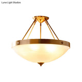 Traditional Frosted Glass Bowl Semi Flush Light - Gold 3 Lights For Dining Room 12’/16’/19.5’ Wide