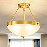 Traditional Frosted Glass Bowl Semi Flush Light - Gold 3 Lights For Dining Room 12’/16’/19.5’