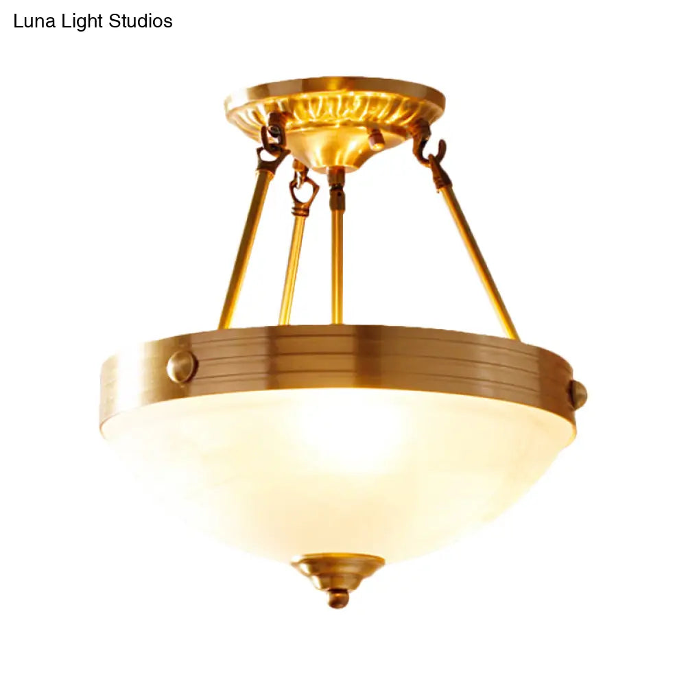 Traditional Frosted Glass Bowl Semi Flush Light - Gold 3 Lights For Dining Room 12’/16’/19.5’ Wide