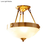 Traditional Frosted Glass Bowl Semi Flush Light - Gold 3 Lights For Dining Room 12’/16’/19.5’ Wide