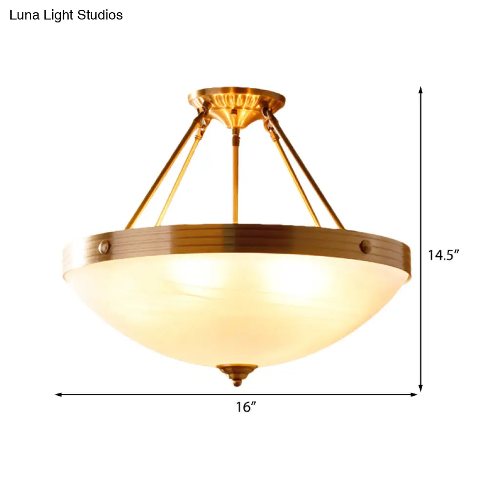 Traditional Frosted Glass Bowl Semi Flush Light - Gold 3 Lights For Dining Room 12’/16’/19.5’ Wide