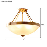 Traditional Frosted Glass Bowl Semi Flush Light - Gold 3 Lights For Dining Room 12’/16’/19.5’ Wide