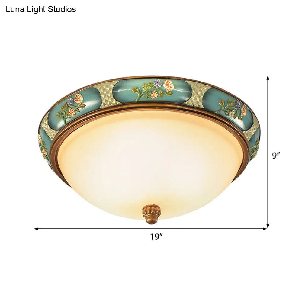 Traditional Frosted Glass Ceiling Light In Bronze - 3 Lights Flushmount Wide (15’/19’) For Corridor