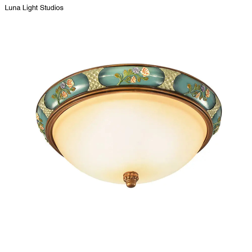 Traditional Frosted Glass Ceiling Light In Bronze - 3 Lights Flushmount Wide (15’/19’) For Corridor