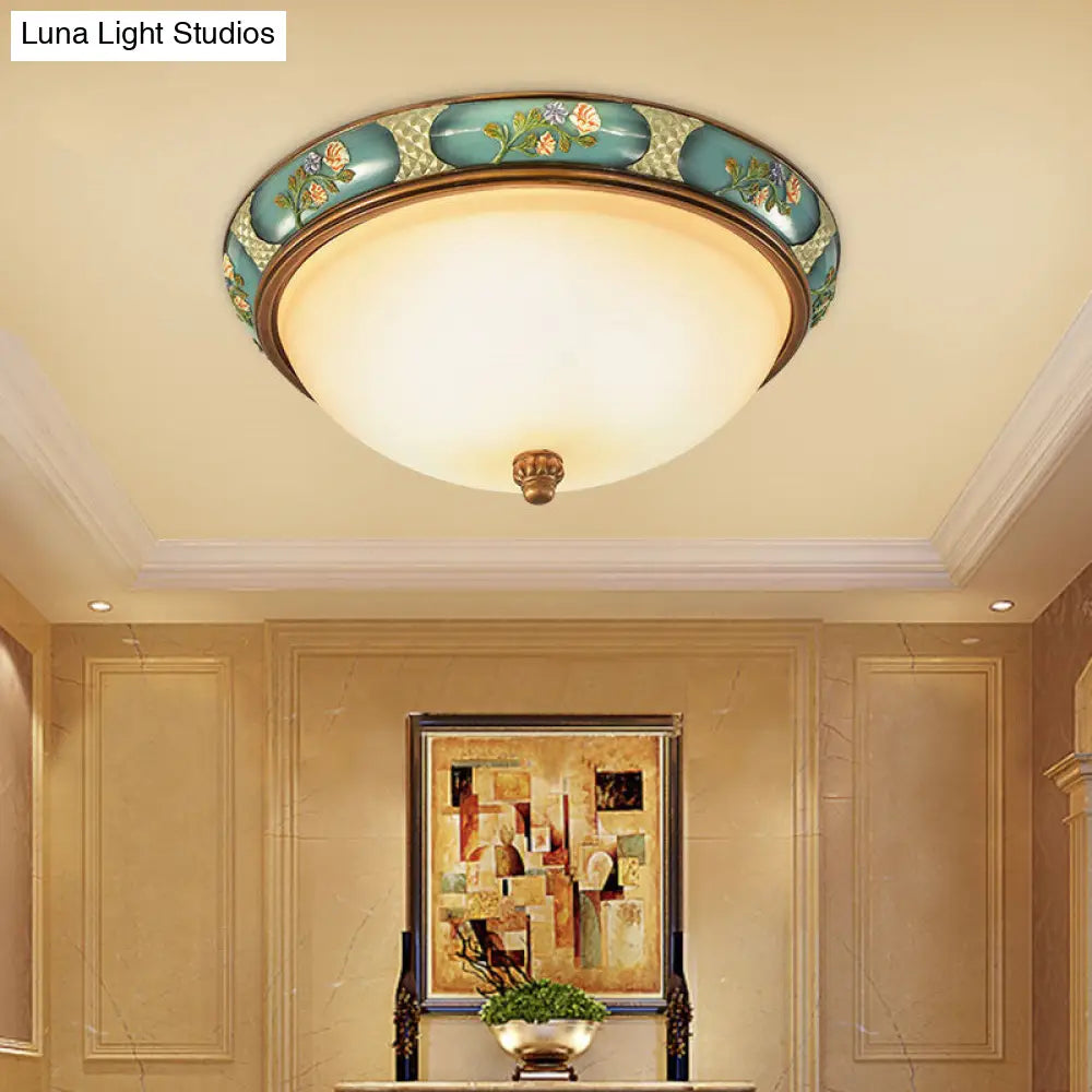 Traditional Frosted Glass Ceiling Light In Bronze - 3 Lights Flushmount Wide (15’/19’) For Corridor