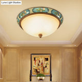 Traditional Frosted Glass Ceiling Light In Bronze - 3 Lights Flushmount Wide (15’/19’) For Corridor