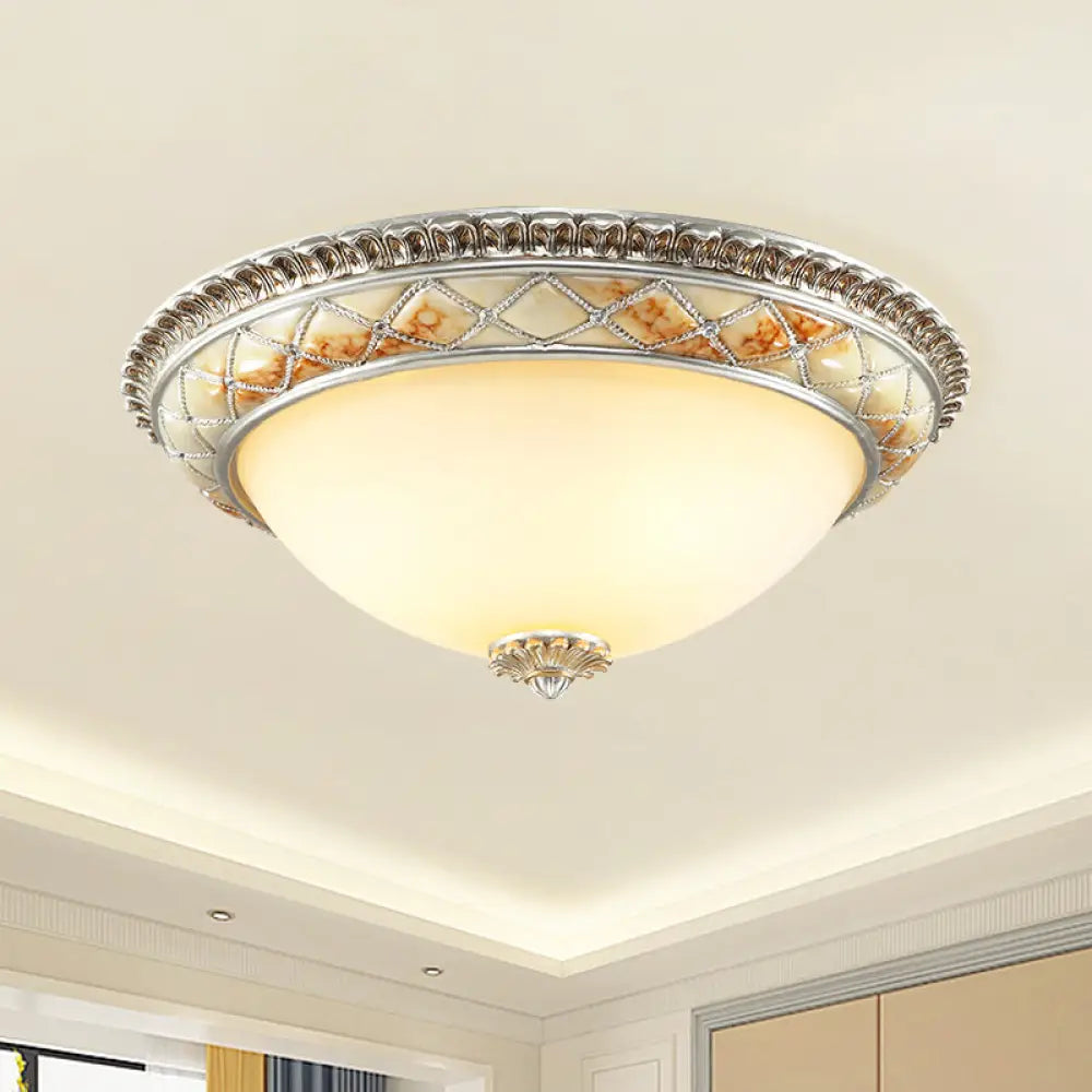 Traditional Frosted Glass Dome Ceiling Light Fixture - 14’/16’/19.5’ Gold/Silver Finish Flush