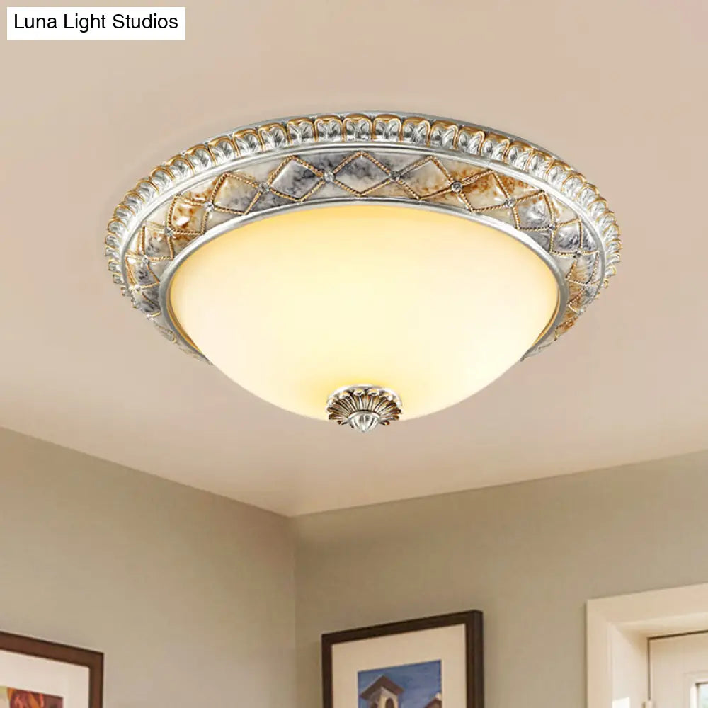 Traditional Frosted Glass Dome Ceiling Light Fixture - 14’/16’/19.5’ Gold/Silver Finish Flush