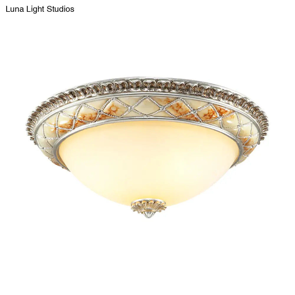 Traditional Frosted Glass Dome Ceiling Light Fixture - 14’/16’/19.5’ Gold/Silver Finish Flush