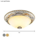 Traditional Frosted Glass Dome Ceiling Light Fixture - 14’/16’/19.5’ Gold/Silver Finish Flush