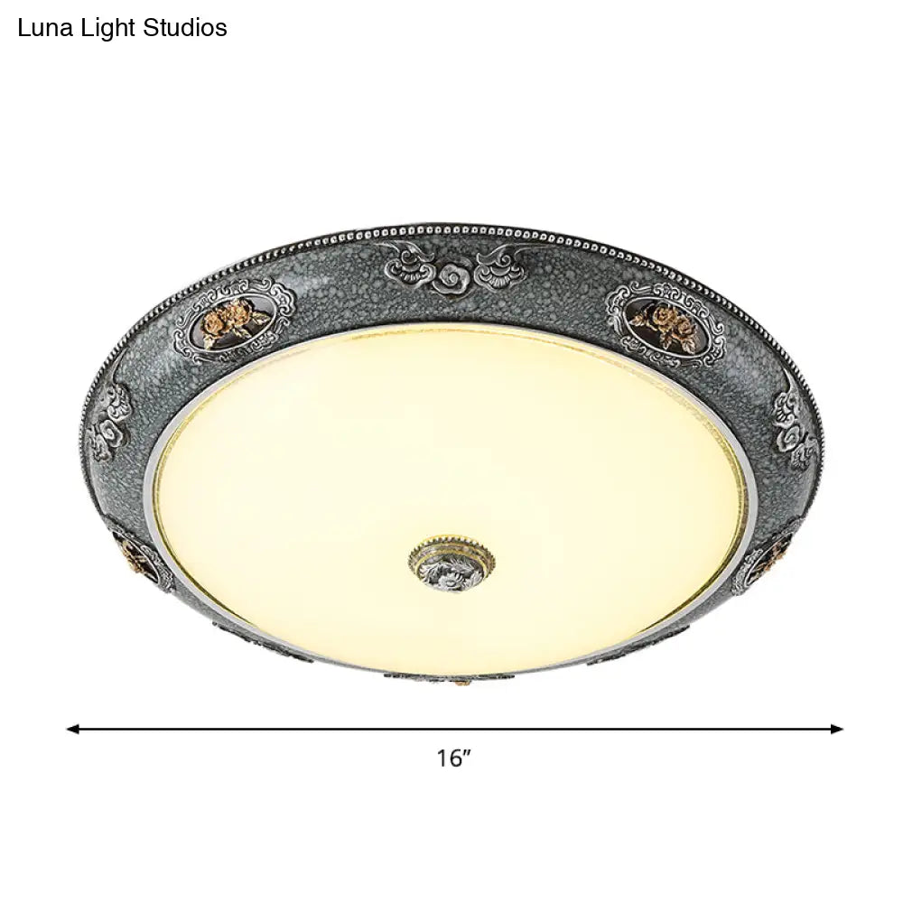 Traditional Frosted Glass Dome Shade Flush Mount Fixture - Led Grey Ceiling In Warm/White Light
