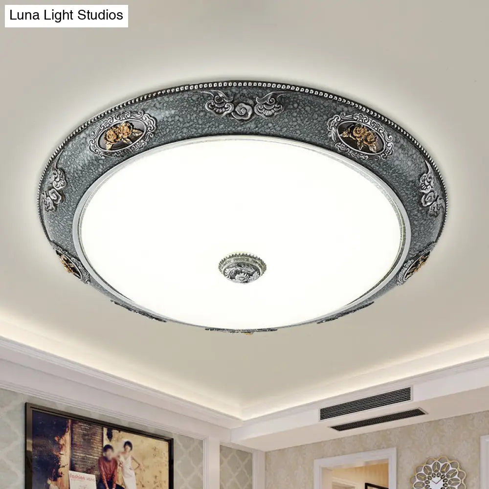 Traditional Frosted Glass Dome Shade Flush Mount Fixture - Led Grey Ceiling In Warm/White Light