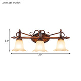 Traditional Frosted Glass Flared Bathroom Vanity Lamp With Copper Sconce 1/2/3 Light Fixture