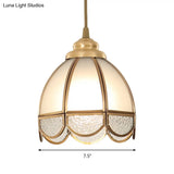 Traditional Frosted Glass Hanging Lamp Kit In Brass - 1 Light Pendant For Dining Room