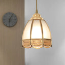 Traditional Frosted Glass Hanging Lamp Kit In Brass - 1 Light Pendant For Dining Room / Wide Flare