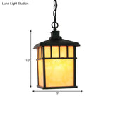 Traditional Frosted Glass Lantern Pendant: 1-Light Black Suspension Light For Corridors