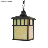 Traditional Frosted Glass Lantern Pendant: 1-Light Black Suspension Light For Corridors