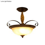 Traditional Frosted Glass Semi Flush Light With 3 Lights For Bedroom Ceiling - Brown Bowl Lamp