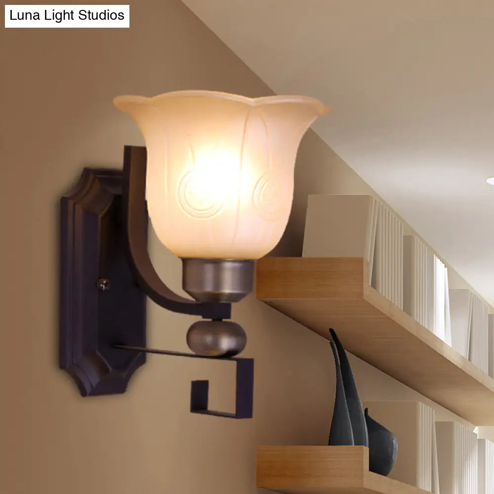Traditional Frosted Glass Wall Sconce With Black Finish - Perfect For Bedroom Lighting!