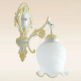 Traditional Frosted Glass Wall Sconce With Lettuce-Trim Shade - White/Bronze White