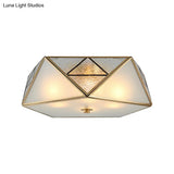 Traditional Geometric Curved Frosted Glass Panel Ceiling Flush Mount - 4/5 Lights Light In Brass