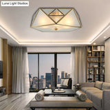 Traditional Geometric Curved Frosted Glass Panel Ceiling Flush Mount - 4/5 Lights Light In Brass