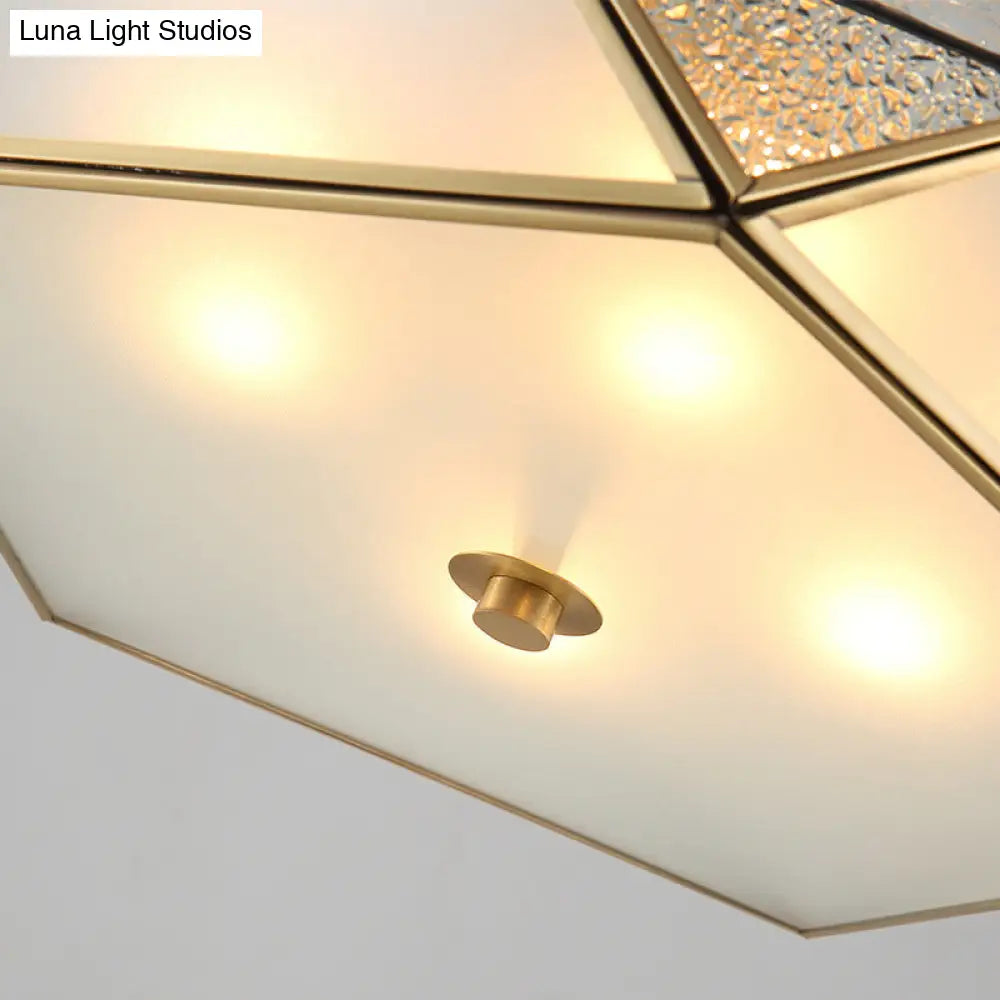 Traditional Geometric Curved Frosted Glass Panel Ceiling Flush Mount - 4/5 Lights Light In Brass